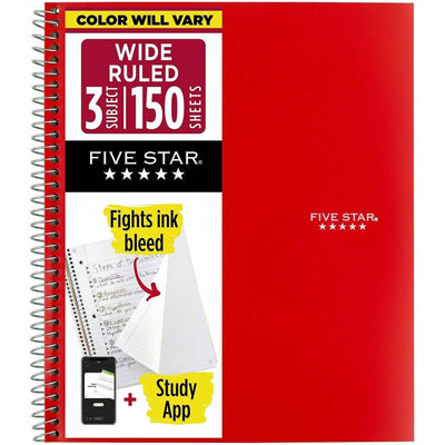 ACCO Five Star Three-subject Notebook, 8" x 10 1/2", MEA05204