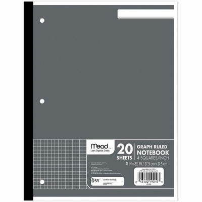 ACCO Mead Quad Ruled 3 - Hole Graph Paper - Letter, 8 1/2" x 11", 12 / Box, MEA19010