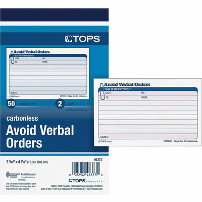 TOPS Avoid Verbal Orders Book, White, TOP46373