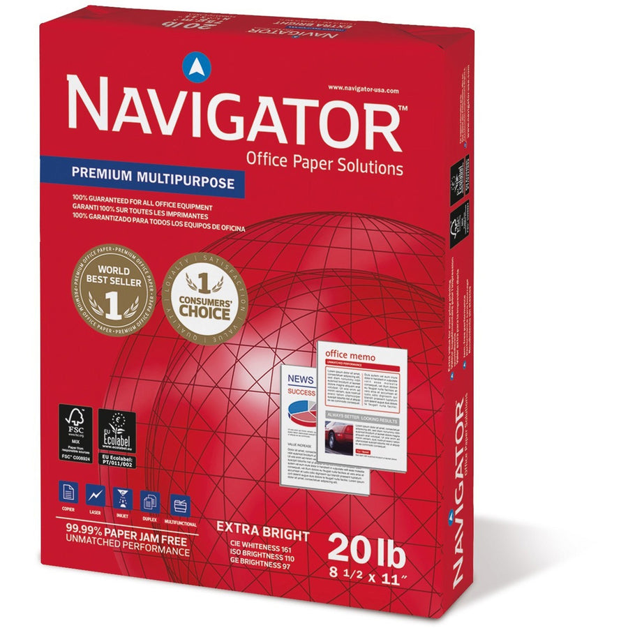 Navigator Premium Multipurpose Trusted Performance Paper - Extra Opacity - White, 8.5" x 11", 20 lb, 10 / Carton, SNANMP1120