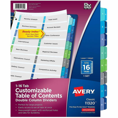Avery Double Column Dividers, 16 Tabs, Ready Index ), White, 16 / Set — view 1