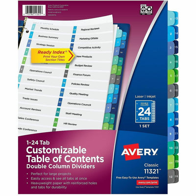 Avery Double Column 24 Tab Dividers, Customizable TOC, 1 Set ), White, 24 / Set — view 1