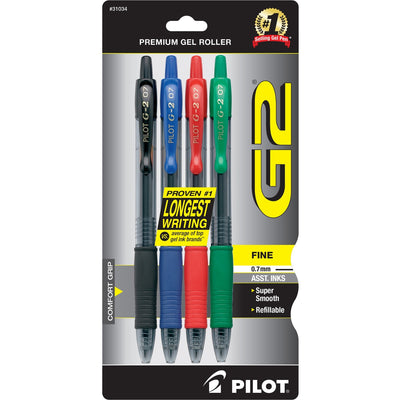 Pilot G2 Premium Gel Ink Retractable Pen, 4 / Pack, PIL31034
