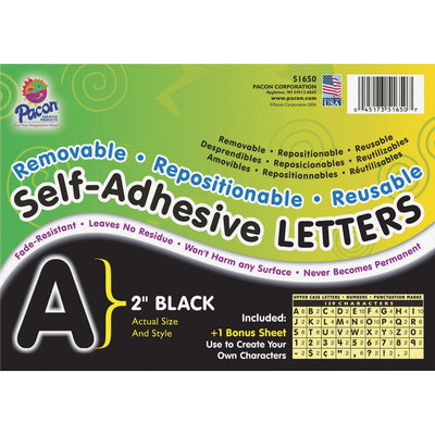 Dixon Ticonderoga UCreate Reusable Self-Adhesive Letters, Black, 1 Pack, PAC51650