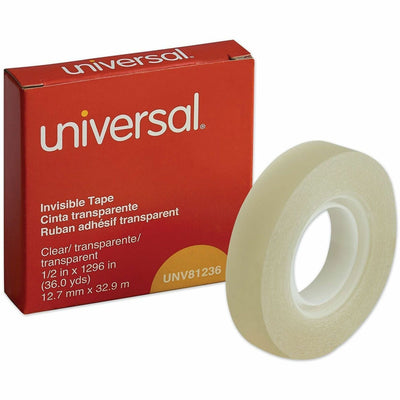 Universal Invisible Tape, 1" Core, 0.5" x 36 yds, Clear, 1 Roll, UNV81236