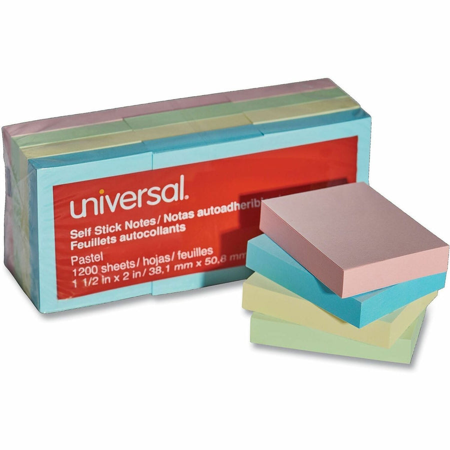 Universal Note Pad, Assorted Pastel, Residue-free, 12 / Pack, UNV35663