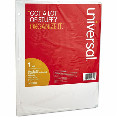 Universal Deluxe Write-On/Erasable Tab Index, 5-Tab, 11 x 8.5, White, White Tabs, 1 Set, UNV20815