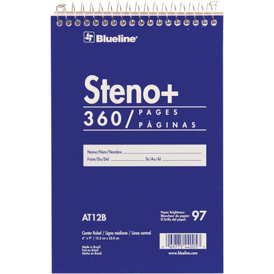 Dominion Blueline Blueline White Paper Wirebound Steno Pad, 6" x 9", REDAT12B