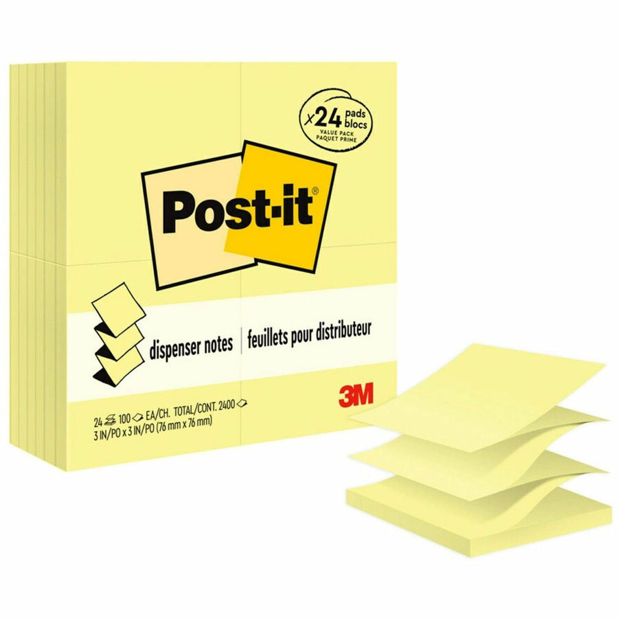 Post-it® Dispenser Notes Value Pack, Canary Yellow, Paper, Repositionable, 24 / Pack, MMMR33024VAD