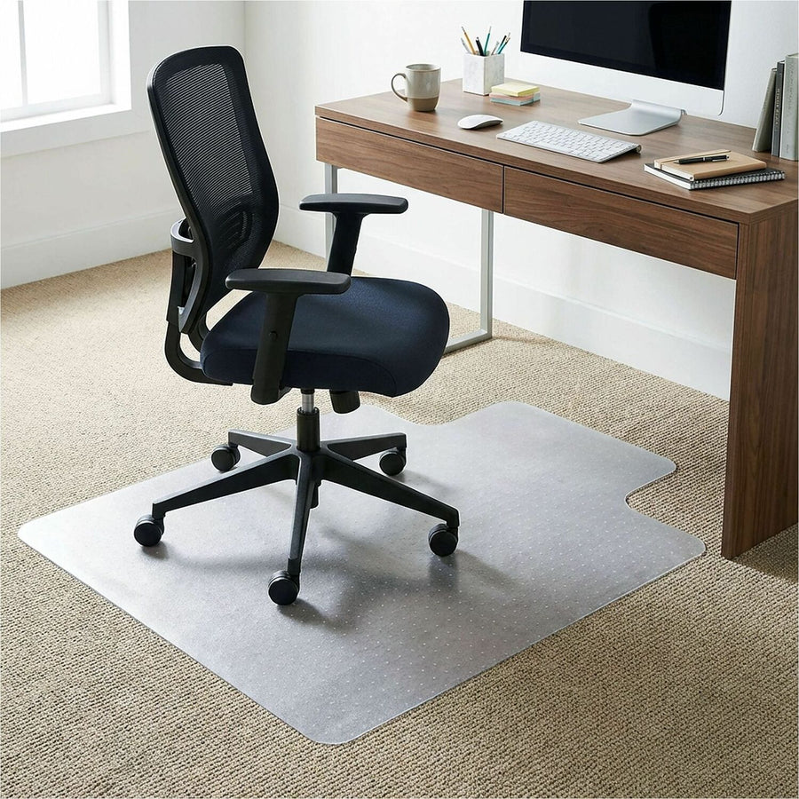 Lorell Medium-Pile Wide Lip Chairmat, Clear, Vinyl, Smooth Edge, LLR25755
