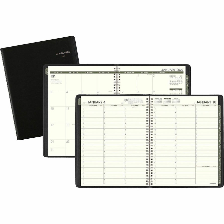 At-A-Glance Recycled Appointment Book Planner, 1 Year, Monthly, January 2026 - December 2026, 8.25" x 11", Large, Black, Faux Leather, AAG70950G05