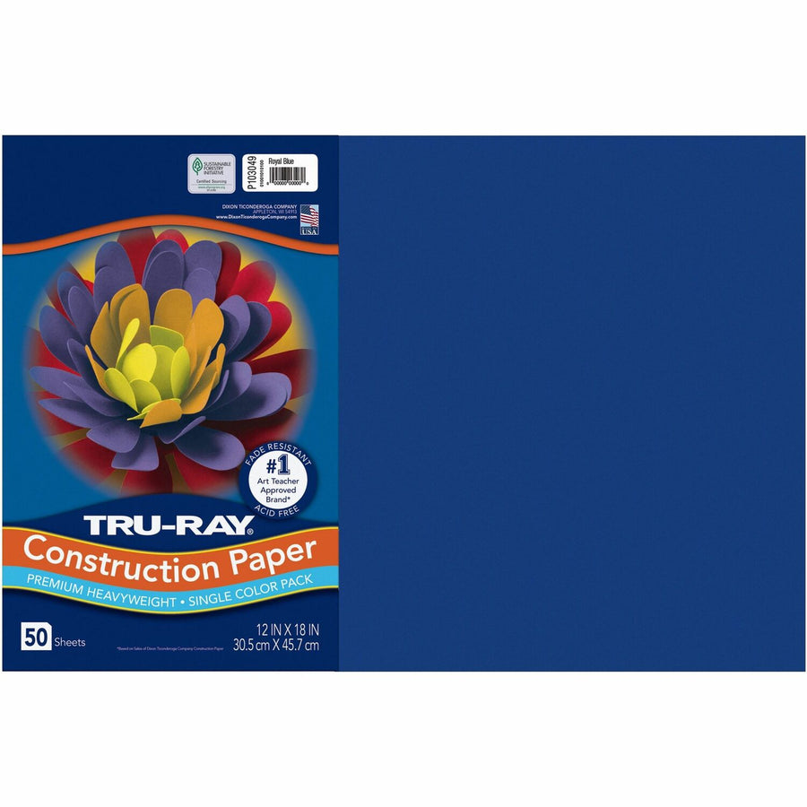 Tru-Ray Heavyweight Construction Paper, Royal Blue, Sulphite, Tear Resistant, 1 / Pack, PAC103049