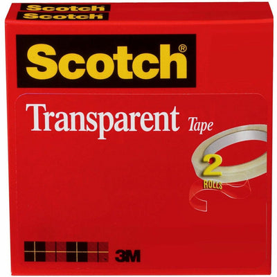 3M Scotch Transparent Tape - 1/2"W, Clear, 1 Pack, MMM600-2P12-72