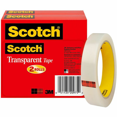 3M Scotch Transparent Tape - 3/4"W, Clear, 1 Pack, MMM600-2P34-72