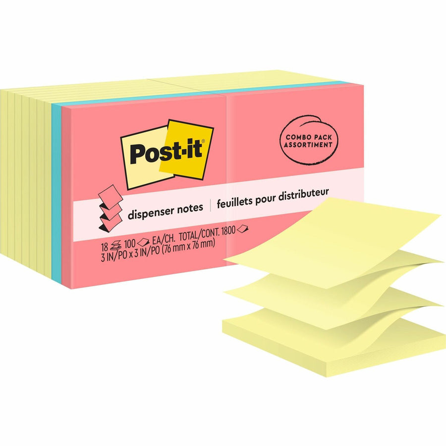 Post-it® Dispenser Notes - Assorted Colors, Yellow, Paper, Repositionable, 1 / Pack, MMMR330144B