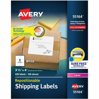 Avery Repositionable Labels, Sure Feed, 3-1/3"x4", 600 Labels ), Matte, 1 Box — view 1