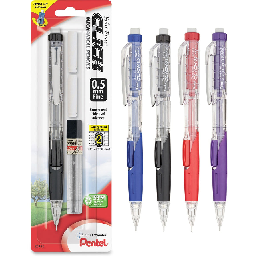 Pentel .5mm Twist Erase Click Mechanical Pencils, 0.5 mm, 1 / Pack, PENPD275TLEBP