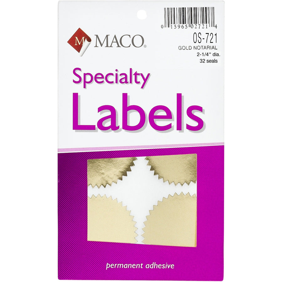 Maco Notary Gold Foil Seals, 32 / Pack, MACOS-721