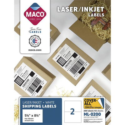 Chartpak Maco White Half-sheet Internet Labels, 200 / Box, MACML0200