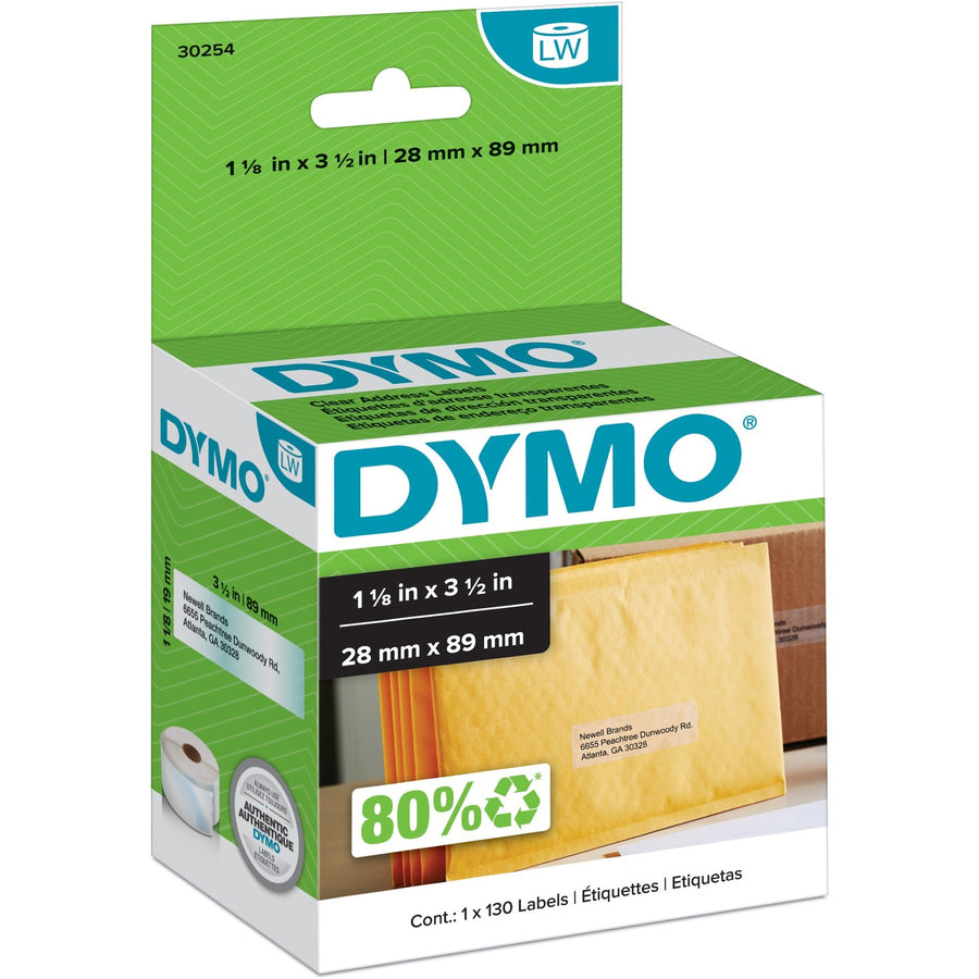 Dymo Clear Address Labels, 130 / Roll, DYM30254