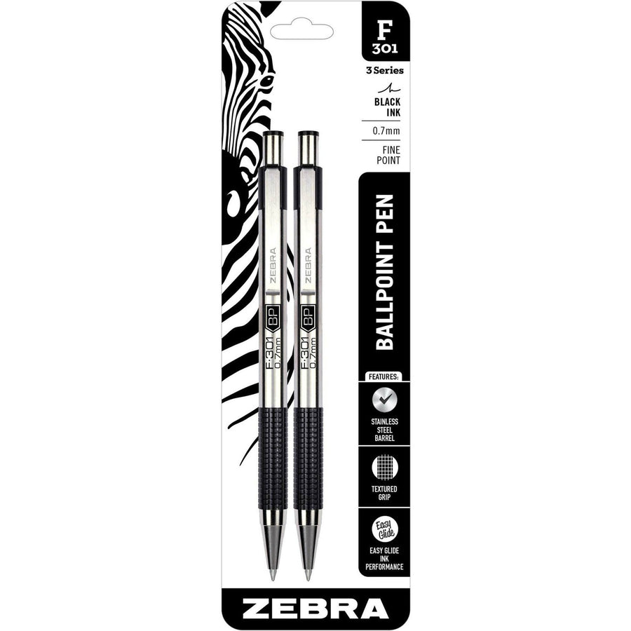 Zebra STEEL 3 Series F-301 Retractable Ballpoint Pen, 1 Pack — view 1