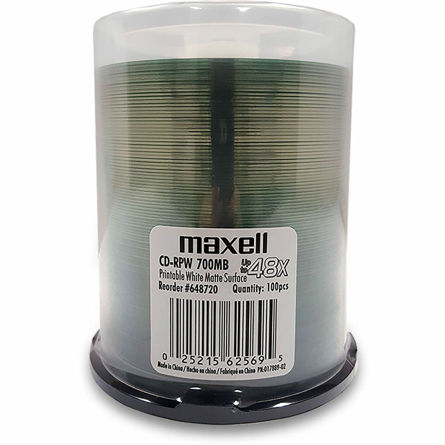 Maxell CD-R PW700 White Matte 48x 100 Pack, Matte White, MAX648720