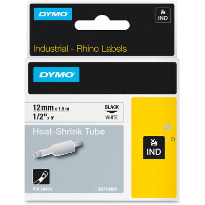 Dymo White Heat Shrink Tube, Black, Vinyl, Removable, DYM18055