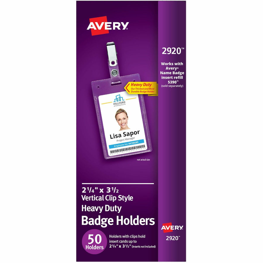 Avery Heavy-Duty Badge Holders with Clips, Clear, 50 / Box — view 1