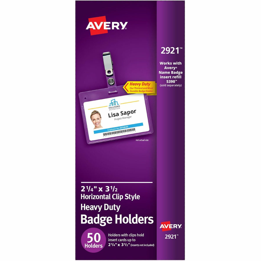 Avery Heavy-Duty Badge Holders with Clips, Clear, 50 / Box — view 1