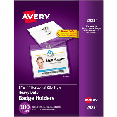 Avery Heavy-Duty Clip-Style Badge Holders, Clear, 100 / Box — view 1