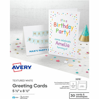 Avery Half-Fold Greeting Cards, Textured, Uncoated, 5-1/2" x 8-1/2", 30 Cards (3378), White, 6 / Carton — view 1