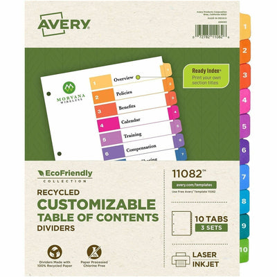 Avery EcoFriendly Recycled Dividers, 10 Tabs (3 Sets of 11082), White, AVE11082