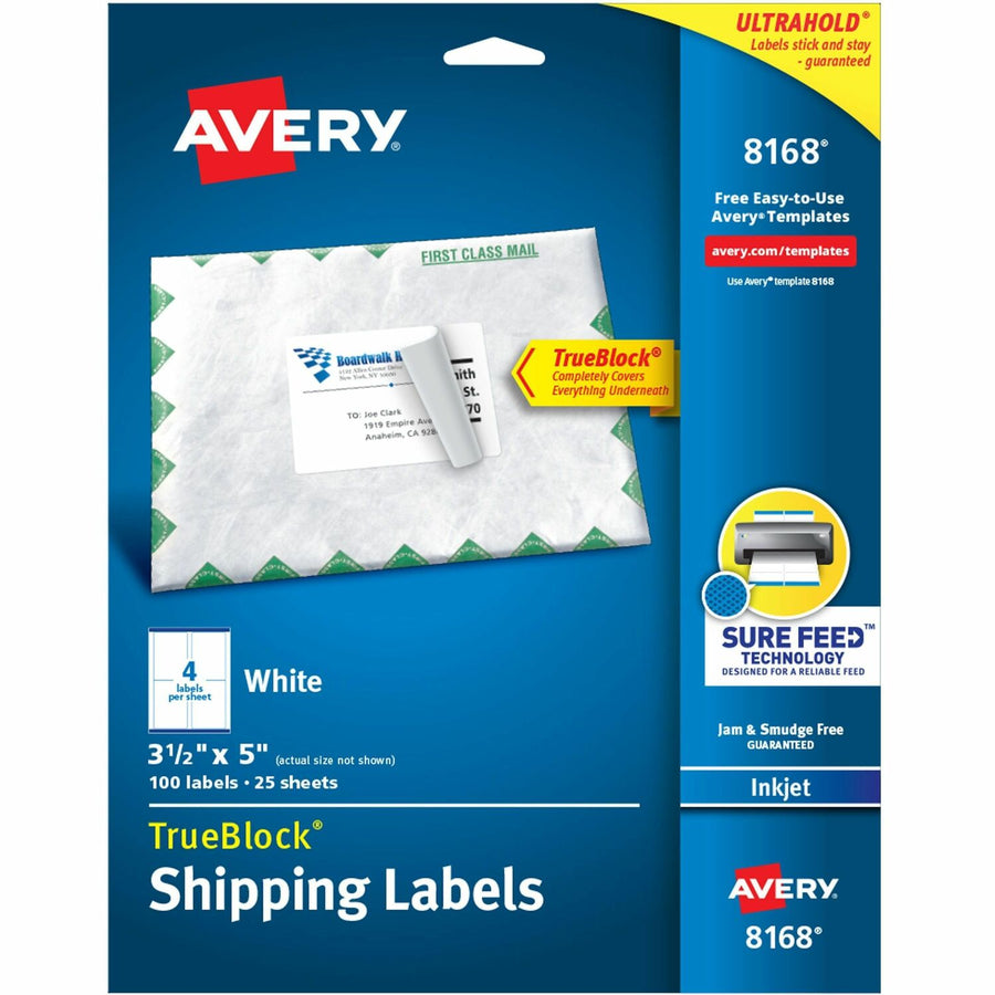 Avery Shipping Labels, Sure Feed, 3-1/2" x 5", 100 Labels ), White, 100 / Pack — view 1