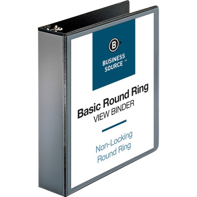 Business Source Round-ring View Binder, Black, 8 1/2" Width x 11" Length, BSN09956