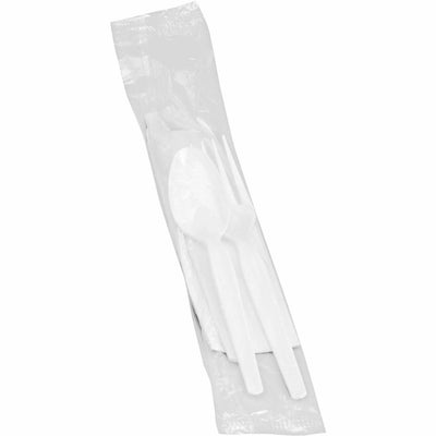 Genuine Joe Fork/Knife/Spoon Utensil Kit, White, 250 / Carton, GJO58926