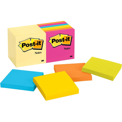 3M Post-it Notes Original Notepads - Canary Yellow and Poptimistic Color Collection, 14 / Pack, MMM65414YWM