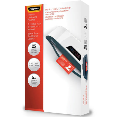 Fellowes Punched ID Card/Clip Glossy Laminating Pouches, Clear, 25 / Pack, FEL52033