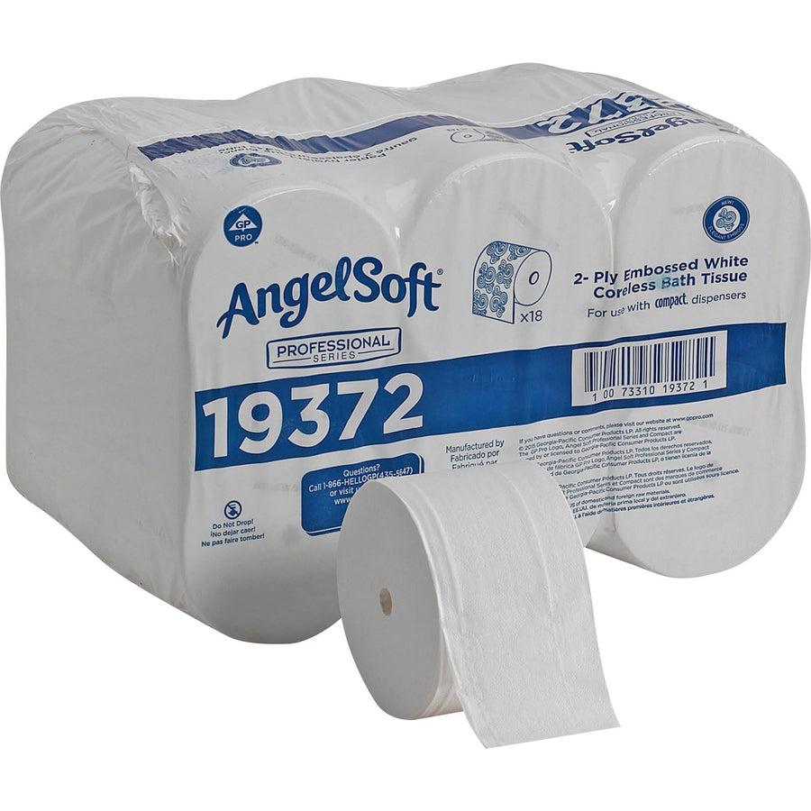 Angel Soft Professional Series Premium Embossed Coreless Toilet Paper, White, 18 / Carton, GPC19372