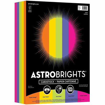 Astrobrights Color Card Stock "Happy", 5 Assorted Colours, 8.5" x 11", Fireball Fuchsia, 65 lb, Lignin-free, 250 / Pack, WAU21004