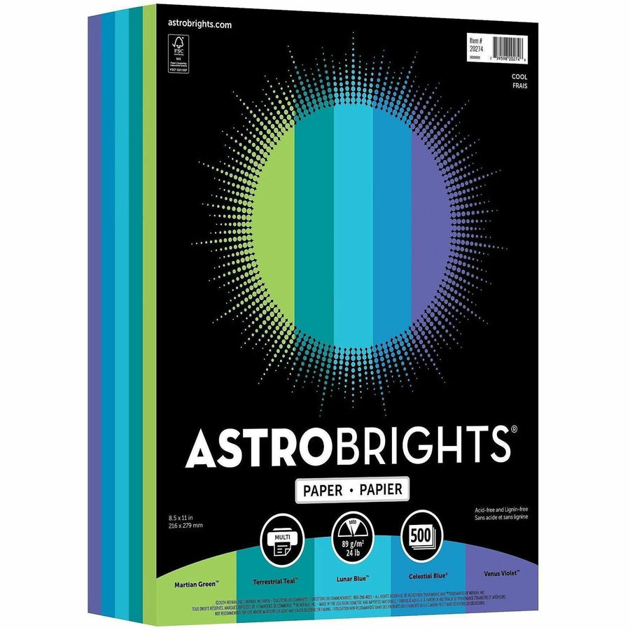 Astrobrights Color Copy Paper - "Cool", 5 Assorted Colours, 8.5" x 11", Venus Violet, 24 lb, Lignin-free, 500 / Ream, WAU20274