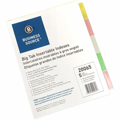Business Source Reinforced Insertable Tab Indexes, Buff, 1 Set, BSN20065