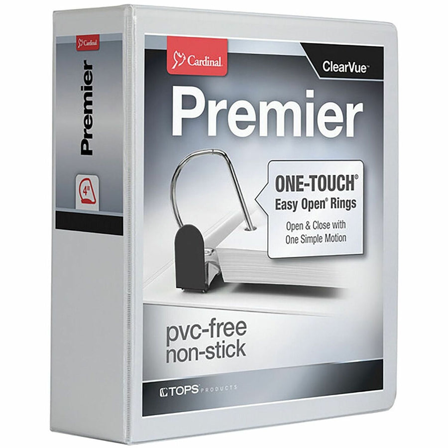 Cardinal® Premier ONE-TOUCH® Easy Open® Locking Slant-D® Rings Binder, 4.375" x 11.625", White, Chipboard, 880, PVC-free, CRD10340CB
