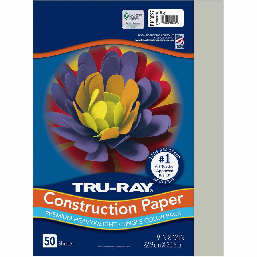 Tru-Ray Construction Paper, Gray, Sulphite, Archival Quality, 1 / Pack, PAC103027