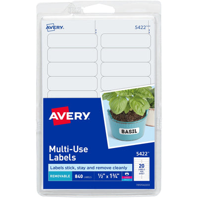 Avery Removable Labels, Removable Adhesive, 1/2" x 1-3/4", 840 Labels (5422), White, 18PK/CT — view 1