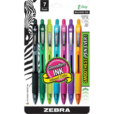 Zebra Z-Grip Retractable Ballpoint Pens, 7 / Pack, ZEB22276