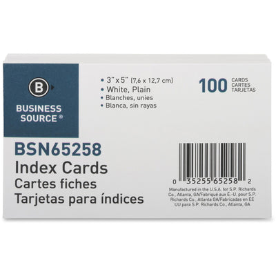Business Source Plain Index Cards, 5" Width x 3" Length, 100 / Pack, BSN65258
