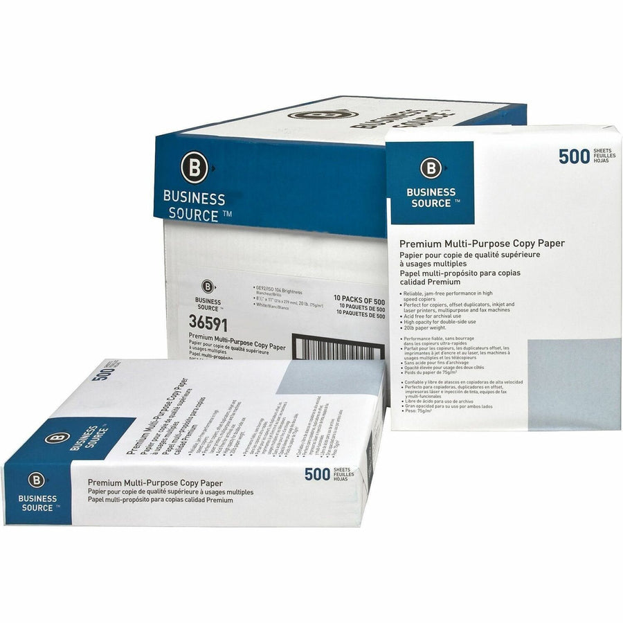 Business Source Multipurpose Copy Paper - White, 8 1/2" x 11", 10 / Carton — view 1