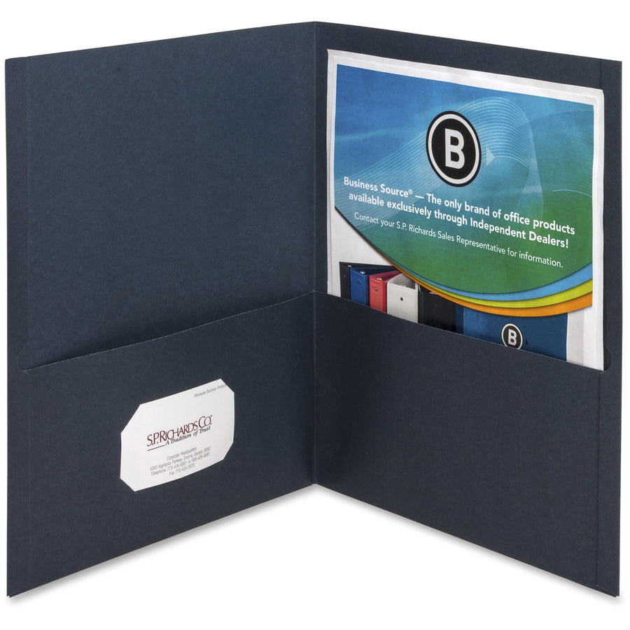 Business Source Letter Recycled Pocket Folder, Dark Blue, 8 1/2" Width x 11" Length, 25 / Box — view 1