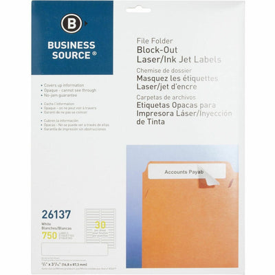 Business Source Block-out File Folder Labels, White, 750 / Pack, BSN26137
