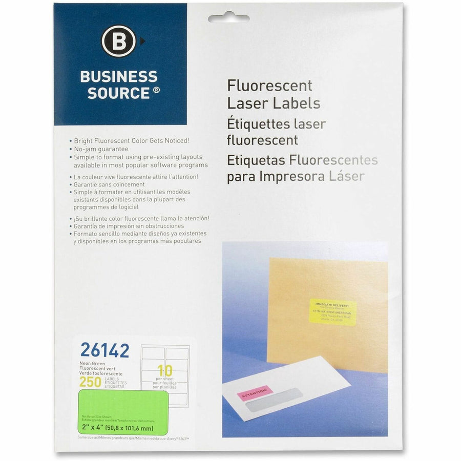 Business Source Neon Labels, Neon Green, 250 / Pack — view 1